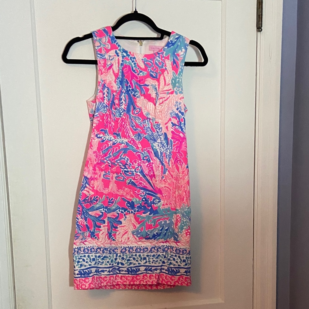Lilly Pulitzer Vibrant Pink and Blue Mini Shift Dress